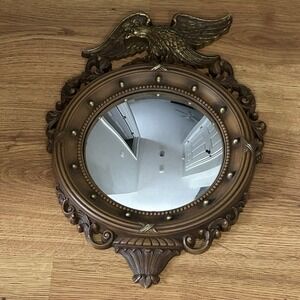 Vintage Syroco 4007 Federal American Eagle Convex Bubble Mirror Gold Antique